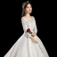 Luxury / Gorgeous Champagne Wedding Dresses 2019 A-Line / Princess Scoop Neck Beading Crystal Sequins Lace Flower 3/4 Sleeve Backless Cathedral Train