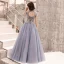 Elegant Pool Blue Evening Dresses  2019 A-Line / Princess High Neck Sequins Lace Flower Short Sleeve Backless Floor-Length / Long Formal Dresses