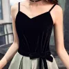 Chic / Beautiful Black Evening Dresses  2019 A-Line / Princess Spaghetti Straps Suede Bow Sleeveless Backless Floor-Length / Long Formal Dresses