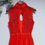 Chic / Belle Rouge Robe De Ceremonie Robe De Soirée 2017 En Dentelle Fleur Paillettes Dos Nu Col Haut Sans Manches Longue Princesse