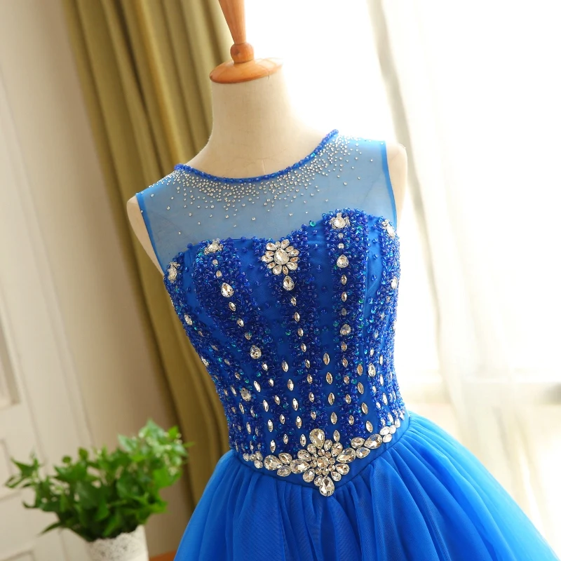 princess polly baby blue dress Chic Beautiful Royal Blue Cocktail Dresses 2019 A Line Princess Scoop Neck  Crystal Rhinestone Sleeveless Backless Short Formal Dresses