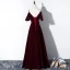 Elegant Burgundy Evening Dresses  2019 A-Line / Princess Spaghetti Straps Suede Bow Short Sleeve Backless Floor-Length / Long Formal Dresses