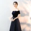 Modest / Simple Navy Blue Evening Dresses  2018 A-Line / Princess Suede Off-The-Shoulder Backless Sleeveless Floor-Length / Long Formal Dresses