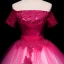 Chic / Beautiful Fuchsia Prom Dresses 2019 Ball Gown Off-The-Shoulder Beading Pearl Crystal Lace Flower Sequins Short Sleeve Backless Floor-Length / Long Formal Dresses