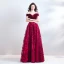 Chic / Beautiful Burgundy Evening Dresses  2019 A-Line / Princess Off-The-Shoulder Suede Crystal Short Sleeve Backless Floor-Length / Long Formal Dresses