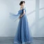 Chic / Belle Bleu Ciel Robe De Bal 2021 Princesse Bretelles Spaghetti Perlage Noeud Sans Manches Dos Nu Longue Robe De Ceremonie