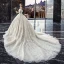 Classy Ivory Wedding Dresses 2019 Ball Gown Off-The-Shoulder Beading Sequins Lace Flower Short Sleeve Backless Cathedral Train