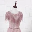 Luxe Rougissant Rose Fait main Cristal Robe De Ceremonie 2019 Princesse Encolure Dégagée Perlage T-Strap Faux Diamant Manches Courtes Train De Balayage Robe De Soirée