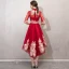 Chic / Beautiful Burgundy Cocktail Dresses 2019 A-Line / Princess High Neck Gold Lace Flower 1/2 Sleeves Asymmetrical Formal Dresses