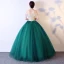 Elegant Dark Green Prom Dresses 2019 Ball Gown Off-The-Shoulder Appliques Lace Short Sleeve Backless Floor-Length / Long Formal Dresses