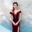 Sexy Burgundy Evening Dresses  2019 Trumpet / Mermaid Off-The-Shoulder Suede Beading Tassel Short Sleeve Backless Split Front Floor-Length / Long Formal Dresses