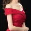 Modern / Fashion Burgundy Evening Dresses  2019 A-Line / Princess Off-The-Shoulder Sequins Lace Flower Short Sleeve Backless Floor-Length / Long Formal Dresses