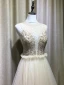 Chic / Beautiful Champagne Evening Dresses  2019 A-Line / Princess Scoop Neck Beading Crystal Rhinestone Sleeveless Pleated Floor-Length / Long Formal Dresses