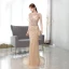 Haut de Gamme Champagne Fait main Perlage Faux Diamant Robe De Soirée 2021 Trompette / Sirène V-Cou Sans Manches Dos Nu Train De Balayage Robe De Ceremonie
