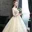 Classy Champagne Pregnant Wedding Dresses 2019 Off-The-Shoulder Beading Sequins Lace Flower Short Sleeve Backless Floor-Length / Long