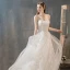 Style Audrey Hepburn Champagne Robe De Mariée 2019 Princesse Bustier Perlage Paillettes Appliques En Dentelle Fleur Sans Manches Dos Nu Noeud Chapel Train