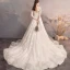 Charming Champagne Wedding Dresses 2019 A-Line / Princess Scoop Neck Star Lace Flower 3/4 Sleeve Backless Court Train