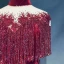 Luxury / Gorgeous Burgundy Handmade  Beading Tassel Evening Dresses  2019 Trumpet / Mermaid High Neck Suede Sash Lace Flower Short Sleeve Sweep Train Formal Dresses