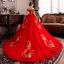 Style Chinois Rouge Enceinte Robe De Mariée 2019 De l'épaule Paillettes En Dentelle Fleur Appliques Manches Courtes Dos Nu Chapel Train
