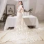 Schöne Ivory / Creme Strand Brautkleider / Hochzeitskleider 2019 A Linie V-Ausschnitt Schleife Spitze Blumen Ärmellos Rückenfreies Hof-Schleppe