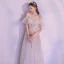 Modern / Fashion Grey Evening Dresses  2018 A-Line / Princess Beading Off-The-Shoulder Backless Short Sleeve Floor-Length / Long Formal Dresses