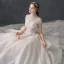 Luxury / Gorgeous Champagne Wedding Dresses 2019 Ball Gown High Neck Beading Pearl Sequins Crystal Lace Flower Cap Sleeves Backless Ruffle Cathedral Train