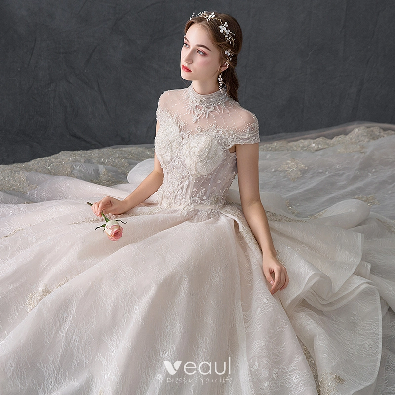 Cap Sleeves Ball Gown Organza Wedding Dress