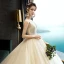 Elegant Champagne Wedding Dresses 2019 A-Line / Princess Scoop Neck Beading Sequins Sleeveless Backless Court Train