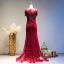 Luxury / Gorgeous Burgundy Handmade  Beading Evening Dresses  2019 Trumpet / Mermaid Scoop Neck Crystal Tassel Lace Flower Short Sleeve Sweep Train Formal Dresses