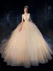 Classy Champagne Wedding Dresses 2019 Ball Gown Scoop Neck Glitter Sequins Sleeveless Backless Royal Train