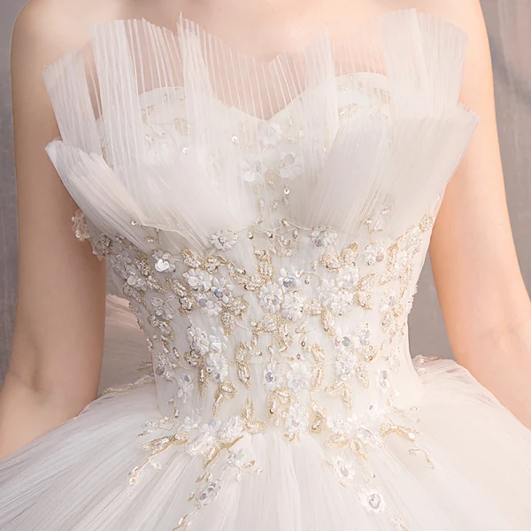 Abordable Ivoire Robe De Mariée 2019 Robe Boule Bustier Perlage Paillettes En Dentelle Fleur Sans Manches Dos Nu Longue