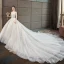Edles Ivory / Creme Brautkleider / Hochzeitskleider 2019 A Linie Perlenstickerei Perle Pailletten Spitze Blumen Ärmellos Rückenfreies Königliche Schleppe