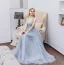 Élégant Gris Robe De Bal 2019 Princesse V-Cou En Dentelle Fleur Noeud Sans Manches Dos Nu Longue Robe De Ceremonie