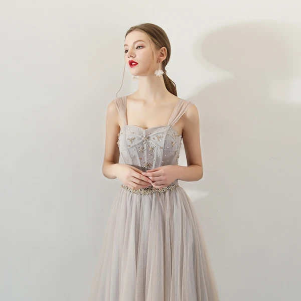 Élégant Champagne Robe De Soirée 2018 Princesse Perlage Cristal De l'épaule Dos Nu Sans Manches Longue Robe De Ceremonie