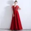 Chic / Beautiful Burgundy Evening Dresses  2019 A-Line / Princess V-Neck Beading Crystal Lace Flower Short Sleeve Backless Floor-Length / Long Formal Dresses
