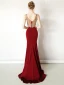 Chic / Beautiful Burgundy Evening Dresses  2019 Trumpet / Mermaid V-Neck Rhinestone Sleeveless Backless Sweep Train Formal Dresses