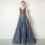 Luxury / Gorgeous Ocean Blue Handmade  Beading Evening Dresses  2019 A-Line / Princess V-Neck Crystal Lace Flower Sleeveless Backless Sweep Train Formal Dresses