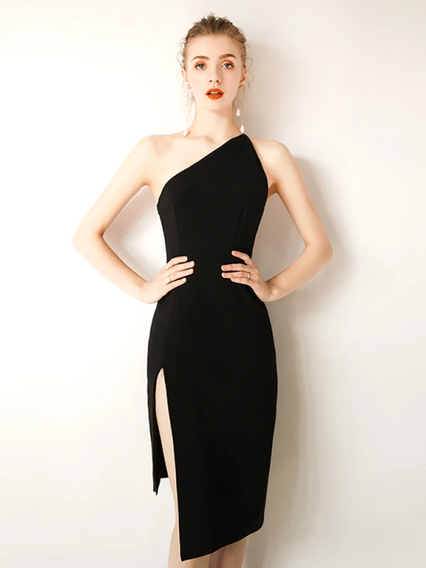 Modern / Fashion Modest / Simple Black Evening Dresses 2019 One-Shoulder Sleeveless Backless Short Formal Dresses