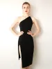 Modern / Fashion Modest / Simple Black Evening Dresses  2019 One-Shoulder Sleeveless Backless Short Formal Dresses