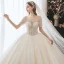 Modern / Fashion Champagne Wedding Dresses 2021 Ball Gown Scoop Neck Beading Pearl Sequins Short Sleeve Backless Royal Train Wedding