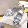 Lyx Askungen Handgjort Silver Brudskor 2019 Läder Kristall Rhinestone 9 cm Stilettklackar Spetsiga Bröllop Pumps