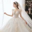 Modern / Fashion Champagne Wedding Dresses 2021 Ball Gown Scoop Neck Beading Sequins Pearl Lace Flower Appliques Short Sleeve Backless Royal Train Wedding
