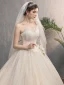Stilig Champagne Bröllopsklänningar 2019 Prinsessa Axelbandslös Beading Paljetter Spets Blomma Ärmlös Halterneck Cathedral Train
