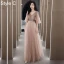 Simple Rougissant Rose Daim Robe Demoiselle D'honneur 2021 Princesse V-Cou Manches Courtes Dos Nu Longue Robe Pour Mariage
