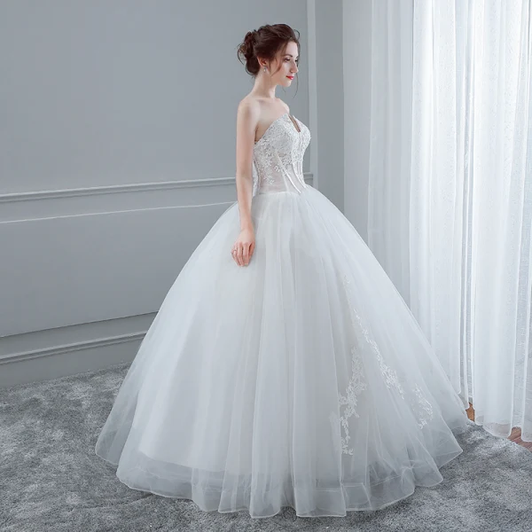 Sexy White Wedding Dresses 2018 Ball Gown Lace Flower Sweetheart Backless Sleeveless Floor-Length / Long Wedding