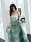 Modern / Fashion Gradient-Color Evening Dresses  2019 A-Line / Princess Spaghetti Straps Bow Sleeveless Backless Floor-Length / Long Formal Dresses