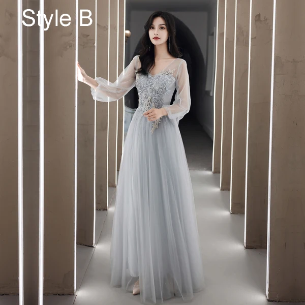 Modest / Simple Grey Bridesmaid Dresses 2021 A-Line / Princess Scoop Neck Beading Pearl Lace Flower Short Sleeve Backless Floor-Length / Long Wedding Party Dresses