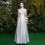 Simple Gris Robe Demoiselle D'honneur 2021 Princesse Encolure Dégagée 1/2 Manches Dos Nu Longue Robe Pour Mariage