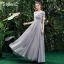 Simple Gris Robe Demoiselle D'honneur 2021 Princesse De l'épaule Manches Courtes Dos Nu Longue Robe Pour Mariage
