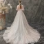 Élégant Ivoire Robe De Mariée 2019 Princesse Col Haut En Dentelle Fleur 3/4 Manches Dos Nu Chapel Train